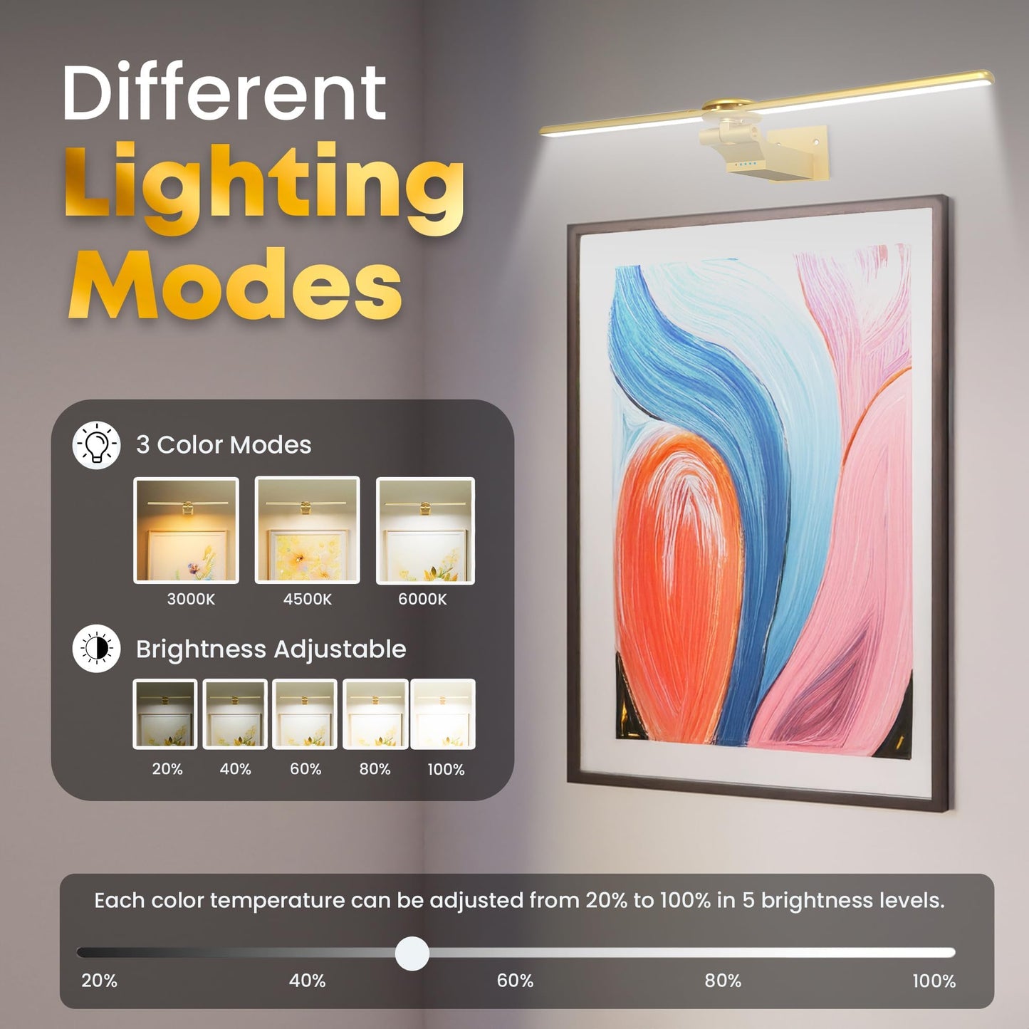doublacy 2 Pack Picture Light, 18in Dimmable Wall Art Light with Timer, Remote Control, Gold, Model AA-3