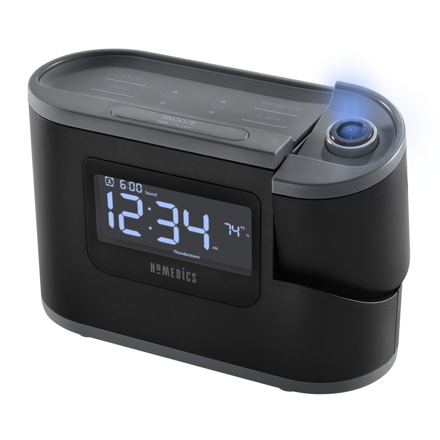 HoMedics SoundSleep Recharged Alarm Clock & White Noise Sound Machine, 6-in-1 Projection Alarm Clock and Sleep Sound Machine, 8 Nature Sounds and Indoor Temperature Sensor, Auto-Off Timer