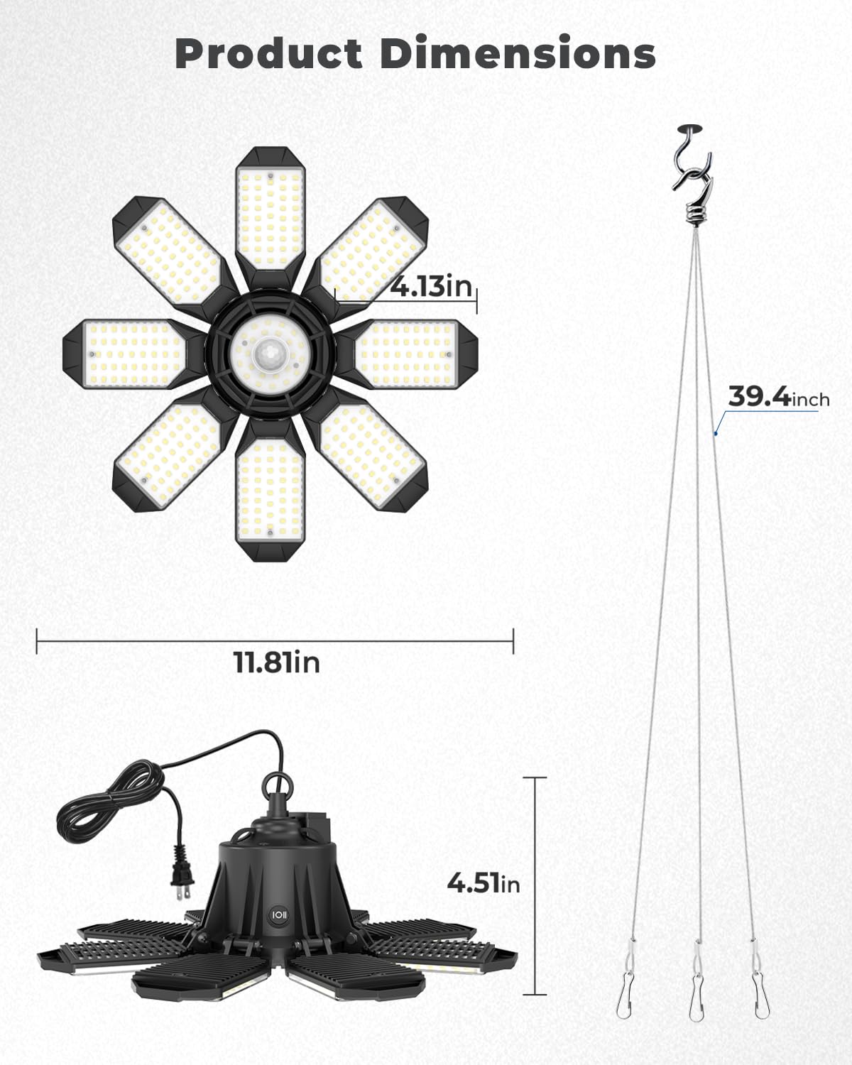 Runbarry Motion Sensor Garage Light Plug In - 25000Lm Motion Sensor Shop Light With 8+1 Led Panels  6500K Bay Lighting  For Garage  Workshop  Utility Room  Basement (1 Pack)