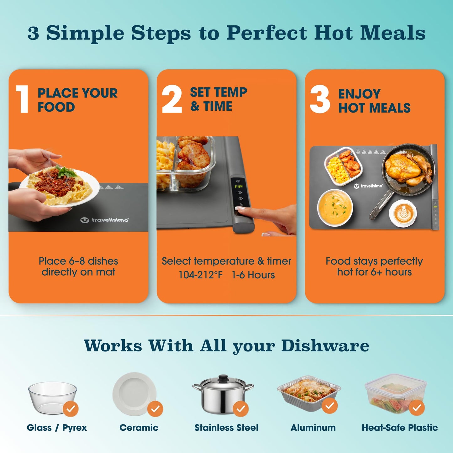 TRAVELISIMO Warming Mat for Food, 24x16in Warming Trays For Buffets Party & Family Dinners - Food Warming Mat keeps Meals Warm & ready to Serve, Electric Warming Tray With Elegant Design For any Table