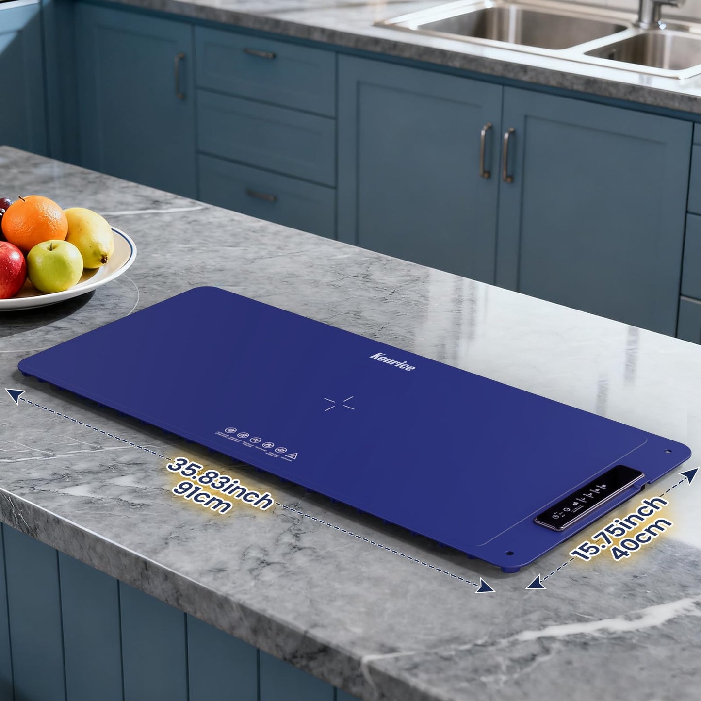 Kourice Extra Large Warming Mat for Food, 36"x15.75" Food Warmer Chafing Dishes for Buffet, Food Warming Mat, Food Warmers for Parties Buffet, 4 Level Temp 1/3/5Hour Timer 420W (Blue)
