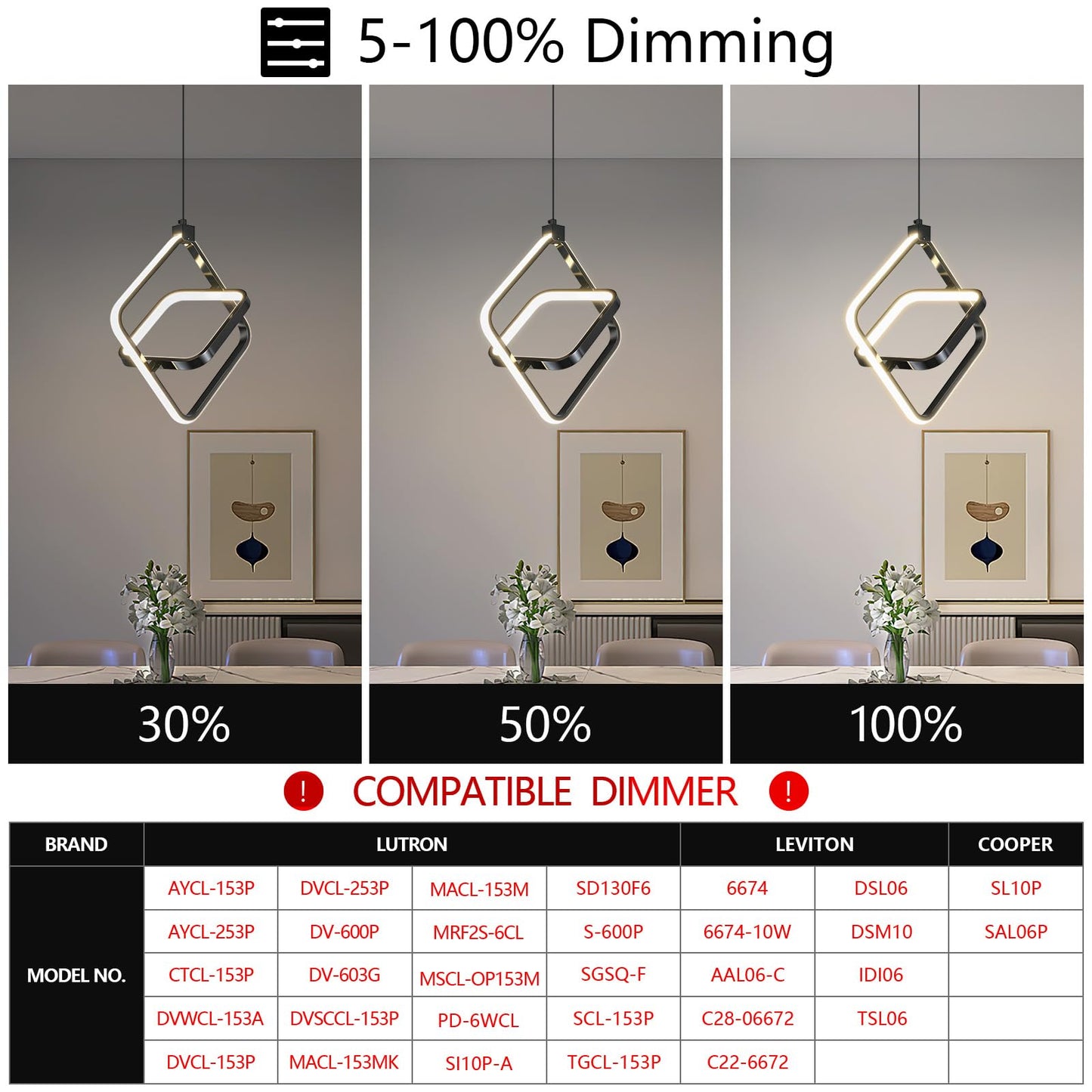 Bnhhlz Modern Led Pendant Lights Plated Black Rectangular Pendant Light Fixtures 4000K 20W Dimmable Pendant Lighting For Dining Room Kitchen Island Bedroom Living Room Foyer(1-Pack)