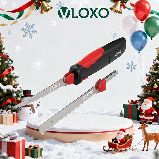 VLOXO Electric Knife for Meat Slicing, Rechargeable Electric Carving Knife with 2 Stainless Steel Blades Safety Lock Ergonomic Handle Cordless electric knives for Fish Fillet Steak Bread Turkey
