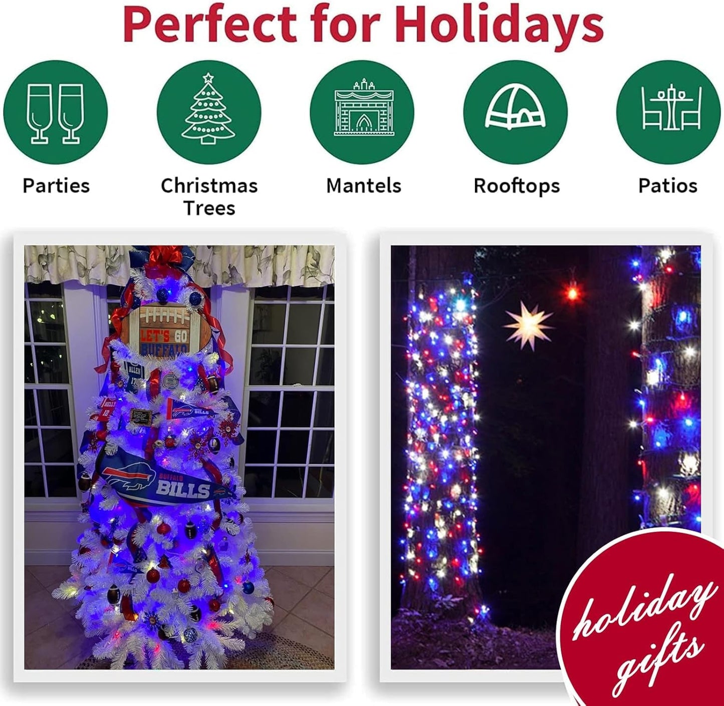 Lamphome 66Ft Patriotic String Lights - Red White Blue Mini Lights  200 Led Transparent Wire Fairy Starry String Lights Plug In  11 Lighting Modes For Outdoor Tree Party Decoration (Red White Blue)