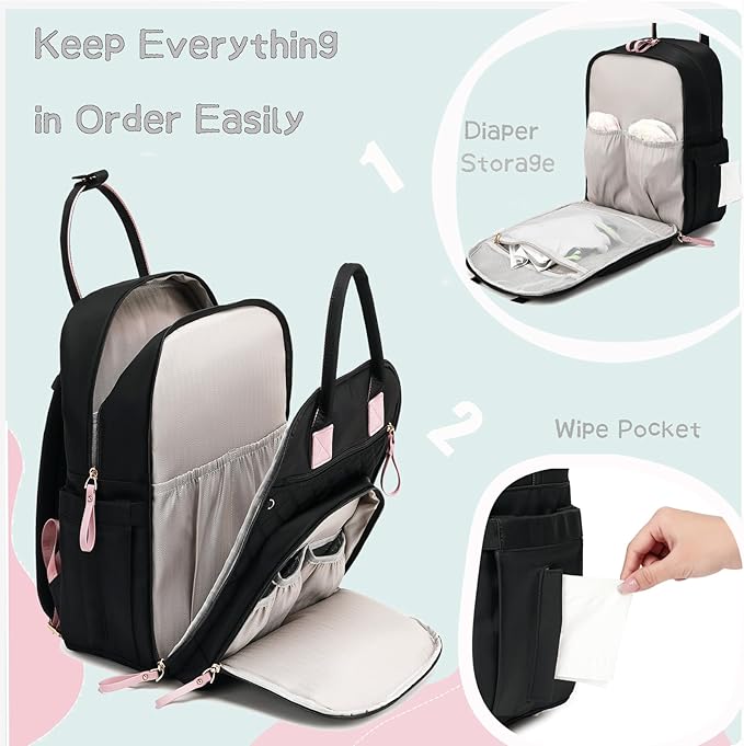 18 Pockets Large Diaper Bag Backpack with Waterproof Pockets and Stroller Buckle, Convertible Baby Bag (Mocha Mousse, Large)