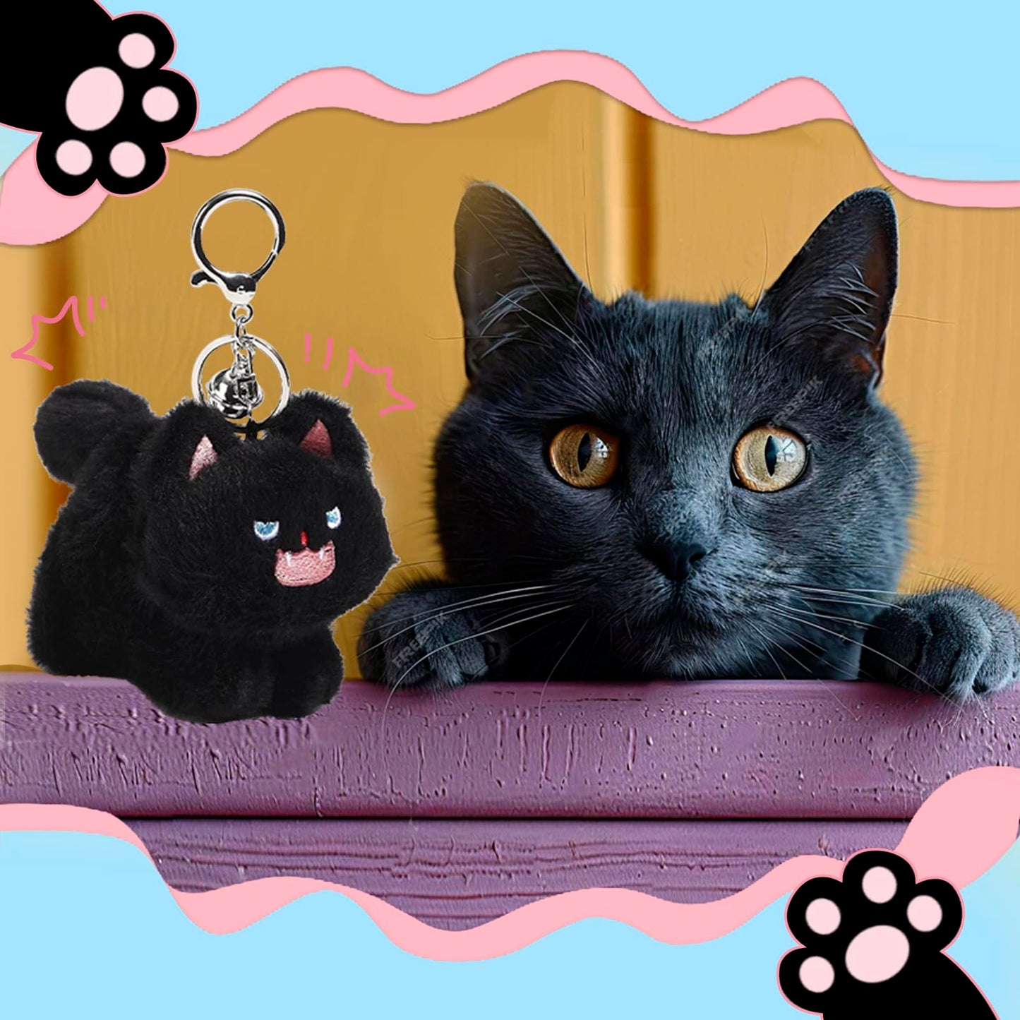 Cat Keychain Plush Black Cat Gifts Cute Keychains for Women Cat Lovers Gifts For Women Kawaii Cat Mom Backpack Accessories Bag Charms Halloween Keychain Christmas Gifts For Cat Lovers Kawaii Stuff