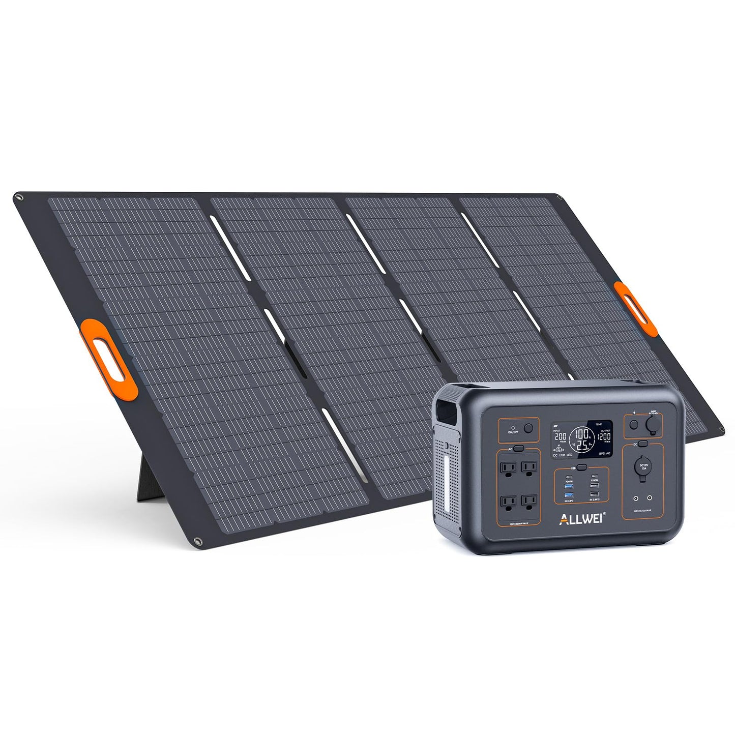 Allwei Lifepo4 Solar Generator 1200W(Surge 2400W) With 1 * 400W Solar Panel, Fast Charge In 1.5Hrs, 1008Wh Portable Power Statio