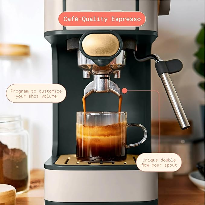 Beautiful 20-Bar Slim Espresso Machine | Single & Double Shot Programmable Brewing, Compact 4.7-in Width, Stainless Cup Warmer, Auto Shut-Off, 50 oz Tank (Porcini Taupe)