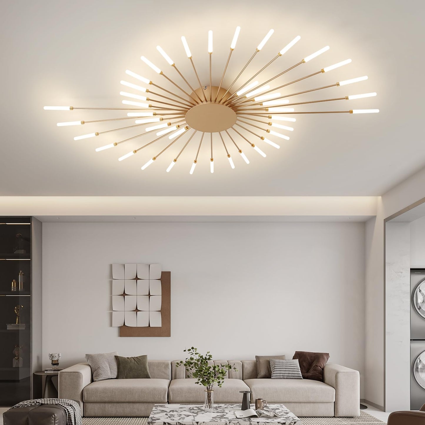 Ziidoo Modern Ceiling Light  42 Lights Metal Firework Designed Chic Led Lighting Fixture For Farmhouse Kitchen Dining Room Bedroom Hallway Living Room (Gold And Dark Gold)