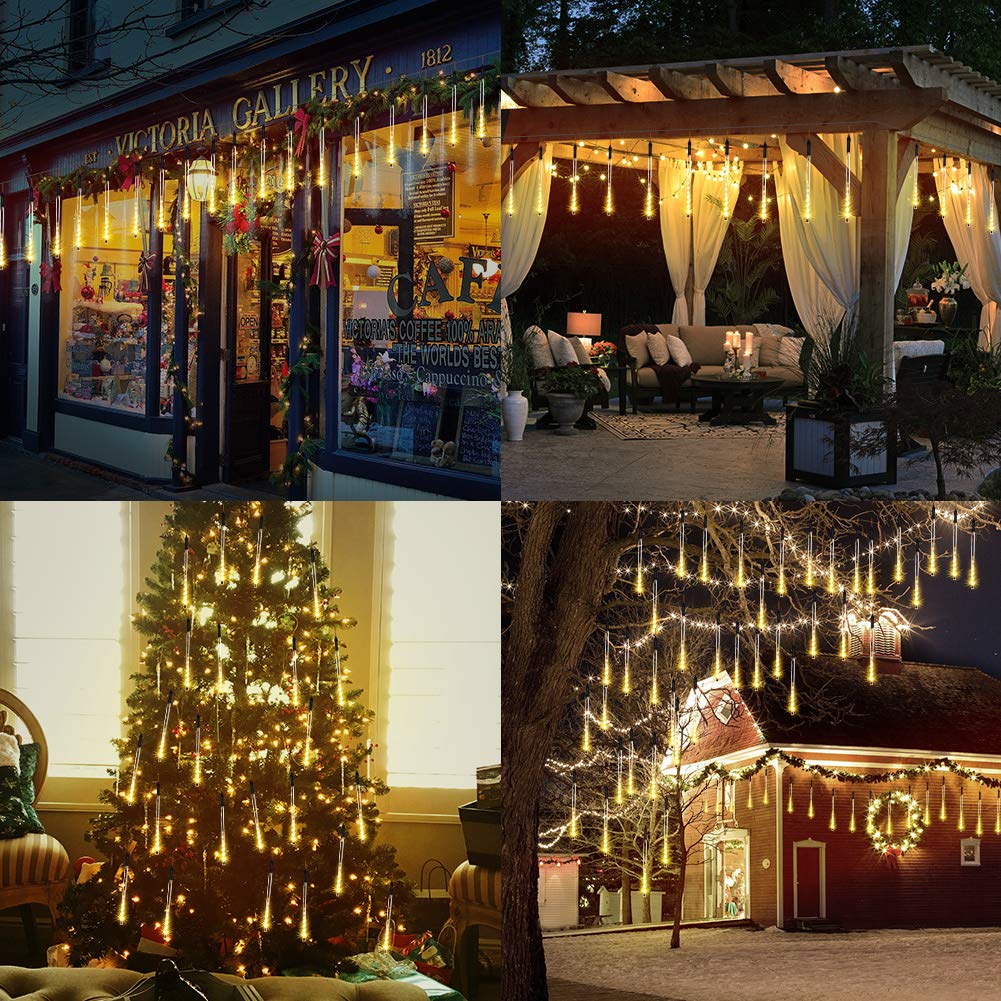 Jjgoo Christmas Lights Meteor Shower Rain Lights  10 Tube 12 Inch 240 Leds Icicle Light Outdoor Raindrop Light For Xmas Halloween Wedding Party Tree Holiday Decoration  Warm White