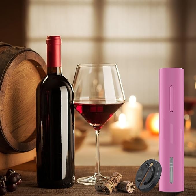 COKUNST Electric Wine Opener, One-Touch Automatic, Battery Powered, Pink