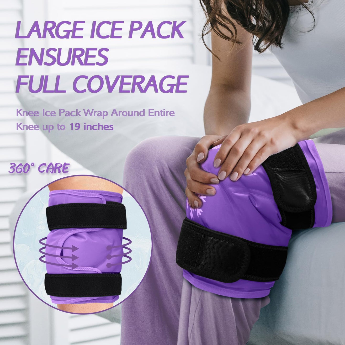 KingPavonini XXL Knee Ice Pack Wrap Around Entire Knee After Surgery, Large Reusable Gel Ice Pack for Injuries, Pain Relief, Swelling, Sports Injuries, 1 Pack (Purple)