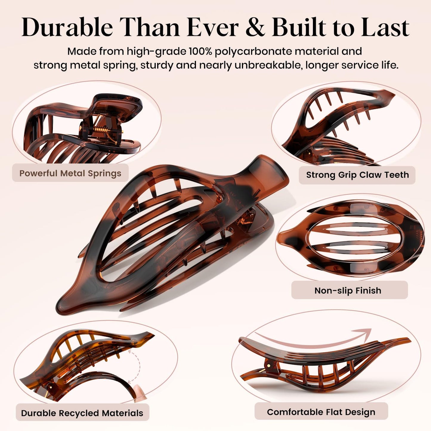 Oeusnael 4 PCS Large Flat Hair Clips for Women Girls, French Concord Lay Down Claw Clips for Thick Thin Hair, Comfortable Curved