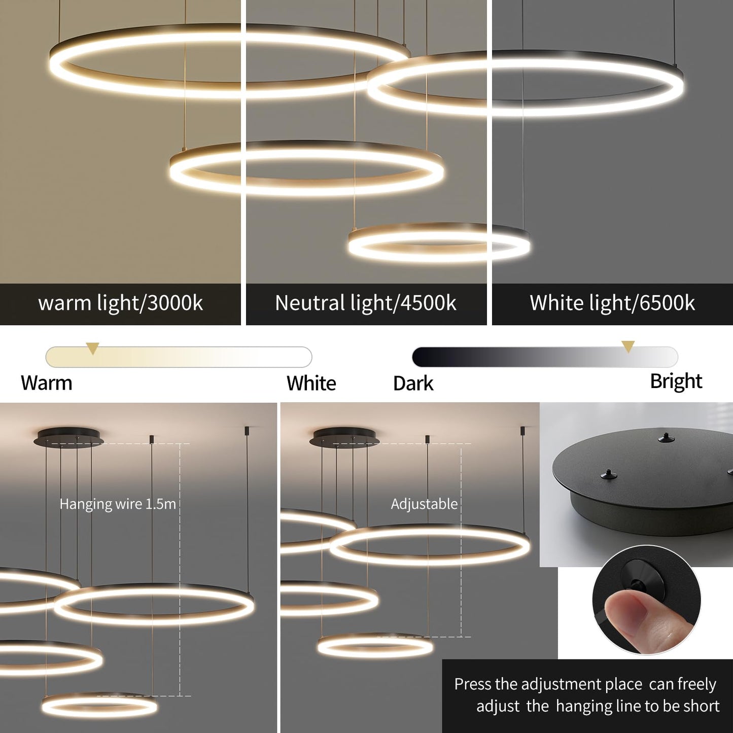 Matven Modern Ceiling Chandelier Light, Remote Control, Dimmable, 11.8x15.7x23.6in, Black, Model KD-YX