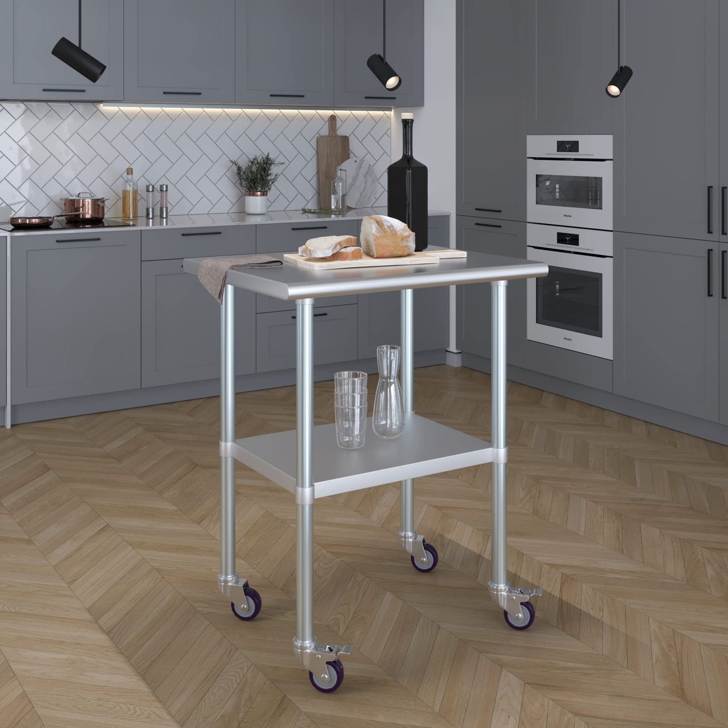 AmGood 24 in. x 30 in. Stainless Steel Work Table with Wheels | Metal Kitchen Food Prep Table | NSF