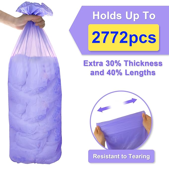 Refills Only Compatible with Dekor Classic Diaper Pail Refills|4 Pack for 2772 Diapers(Extra 40% Lengths)Diaper Pail Bags with Extra 30% Thickness Powerful Odor Eliminate Lavender Scent for Baby/Adult