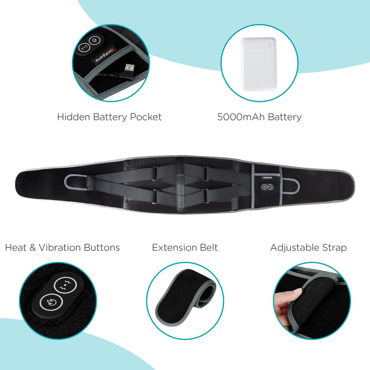 Comfytemp Cordless Heating Pad with Massager for Back, Portable Lower Back Massager FSA Eligible HSA Rechargeable Wireless Electric, Valentines Day Gifts for Her, Women Men Mom Dad, 3 Heat, 30mins Off