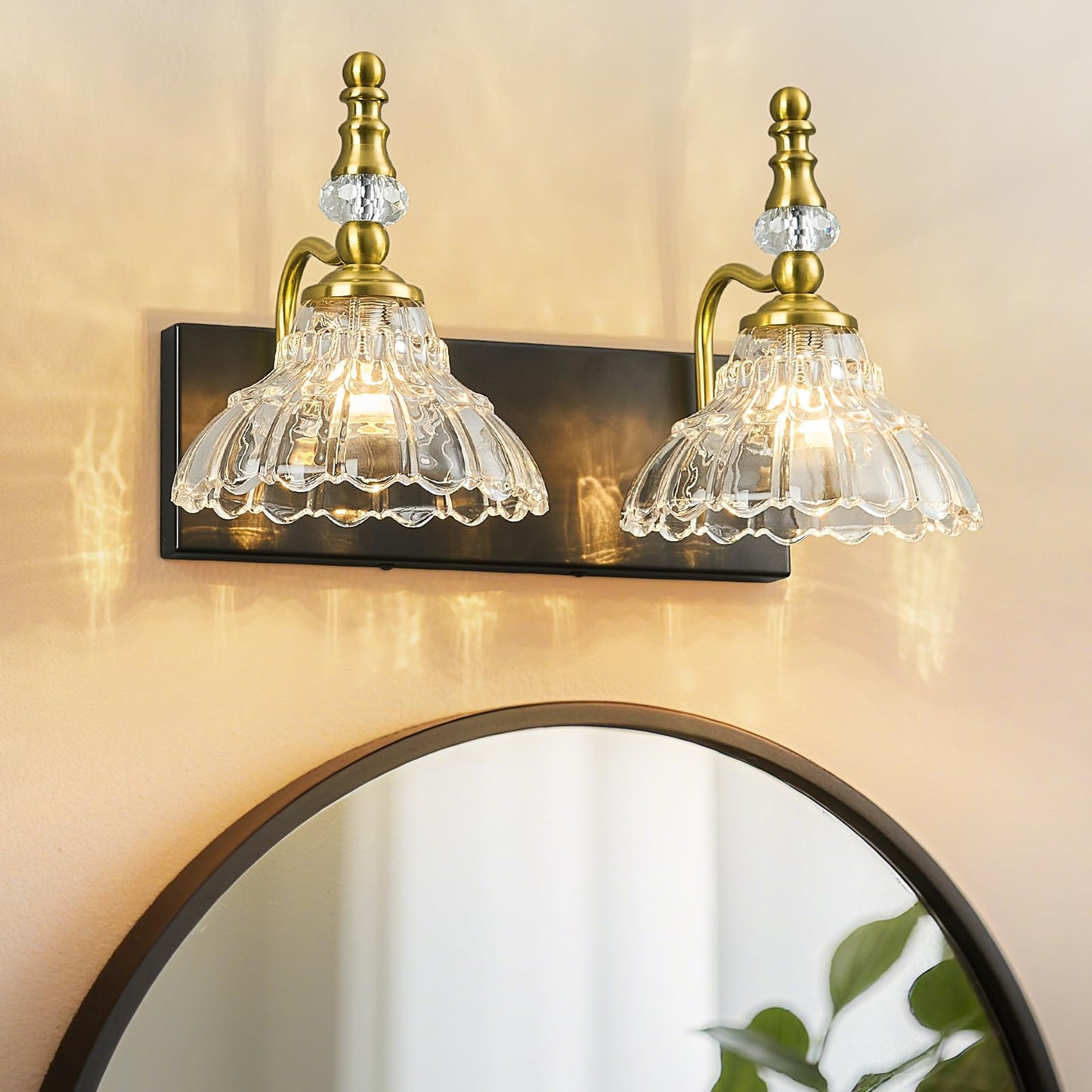 Lbsqj Vintage Bathroom Vanity Light  2-Light Black Gold Vanity Lighting Fixture With Flower Glass Shade  Bathroom Lighting Fixtures Over Mirror