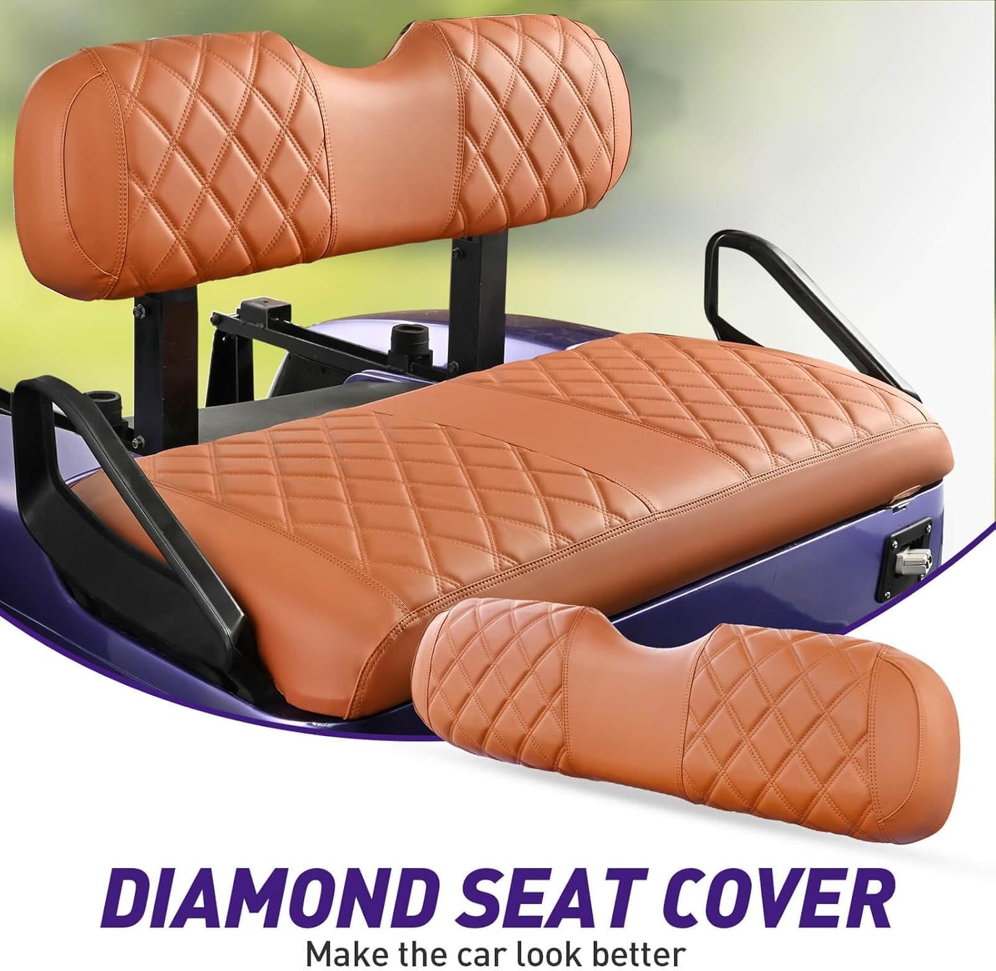 NOKINS Golf Cart Diamond Seat Covers Kit, Fit for EZGO TXT 1994-2013/EZGO RXV OEM Standard Front Seat Cushion, Golf Cart Vinyl Seat Cover, No Nails Required (All Brown)