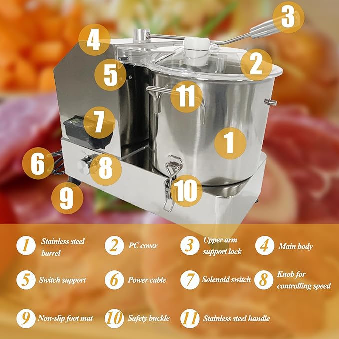 Food Processor Electric Vegetable Chopper Meat Grinder 9L Stainless Steel Vegetable Blender Meat Cutter Adjustable Speed Commercial Food Chopper 110V
