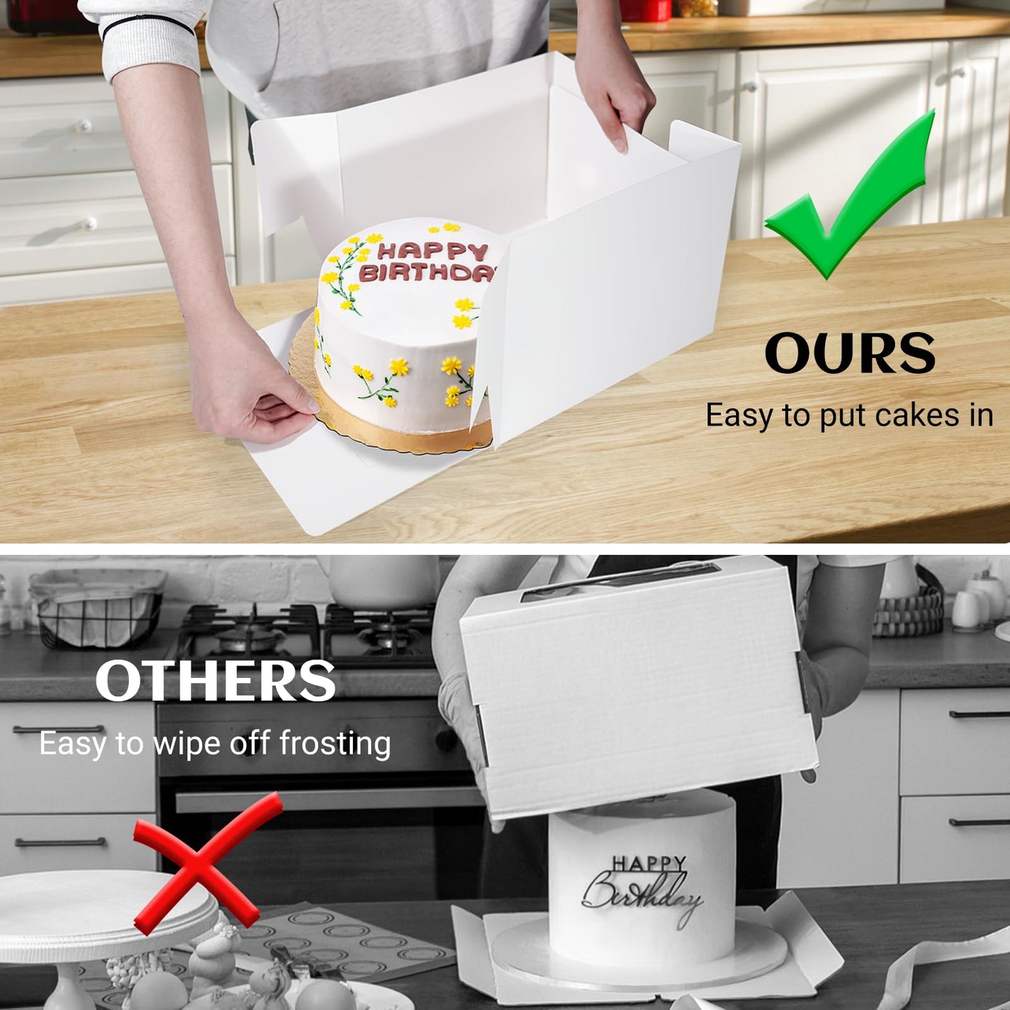 TLAZZ 15 Pcs 10x10x8 Inch Tall Cake Boxes with Window, White Square Cheesecake Bakery Boxes, Large Cardboard Cake Baking Boxes with 90 Stickers for Cakes, Pies, Wedding, Birthday Party
