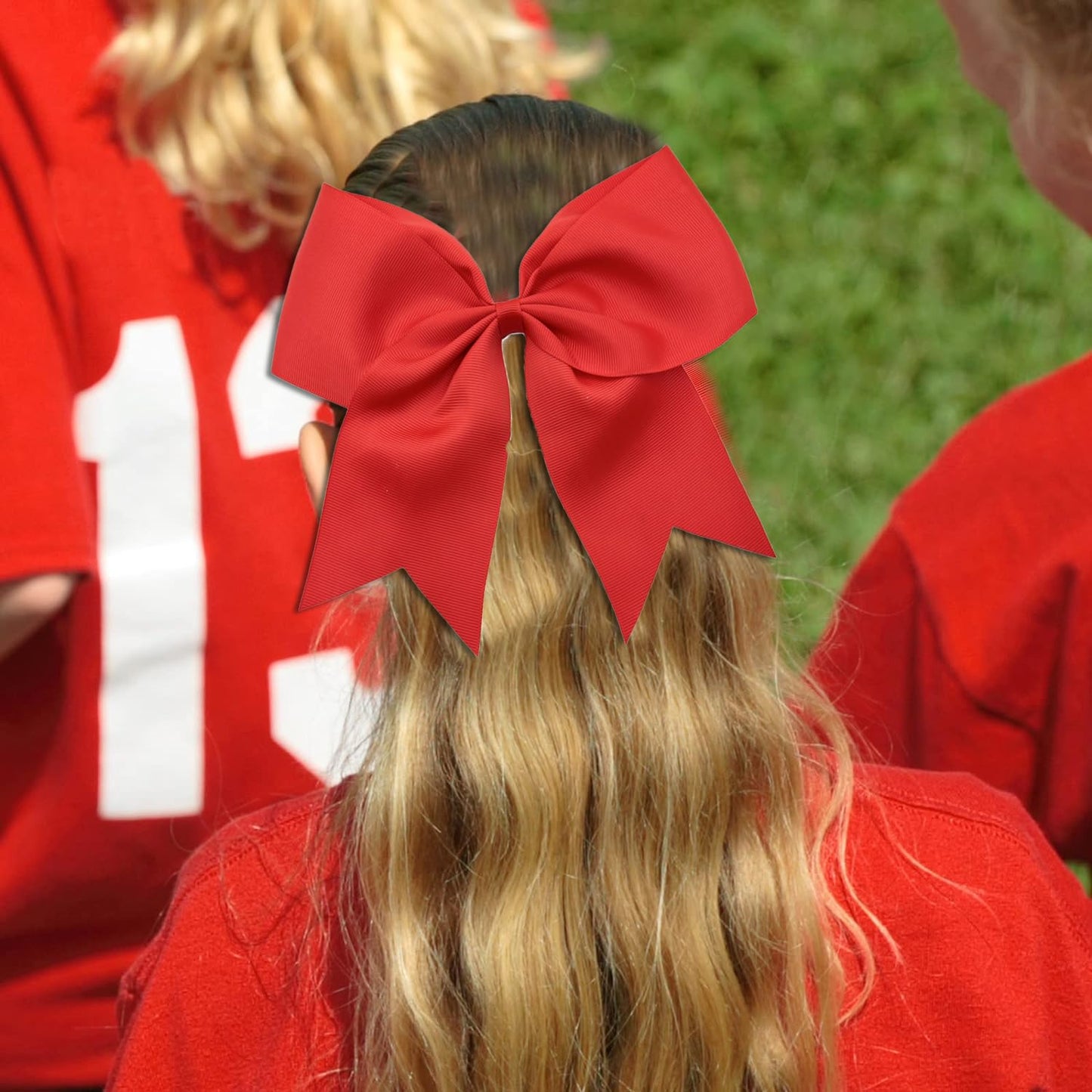 30PCS 8  Large Red Cheer Bows Hair Bows Ponytail Holder Handmade for Girls Teens Softball Cheerleader Sports (Red)