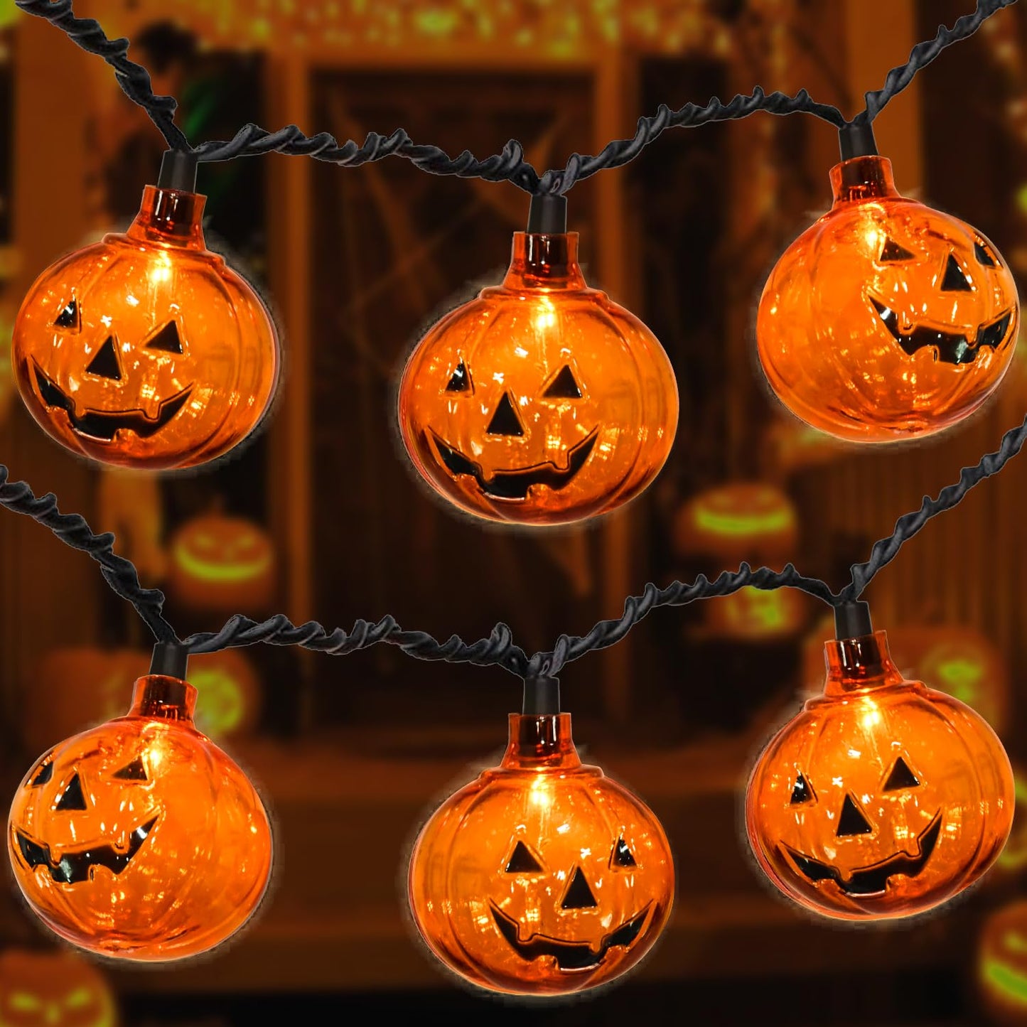 SOTOPOO LED Halloween Pumpkin String Lights, 10 Smiling Jack OLanterns, 8.5FT, Indoor/Outdoor, Model LR-DD-L-10E/1F