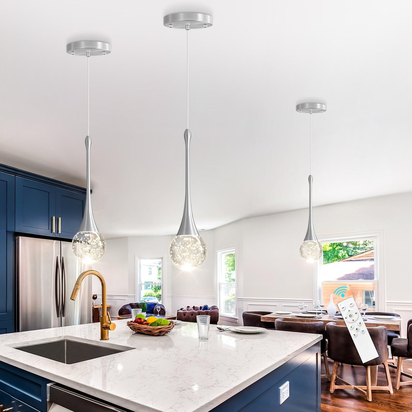 Cenozo Modern Pendant Lights For Kitchen Island Led Dimmable Crystal Glam Ceiling Pendant Lighting For Dining Room Hallway Bedroom Corner Lamp Brushed Nickel