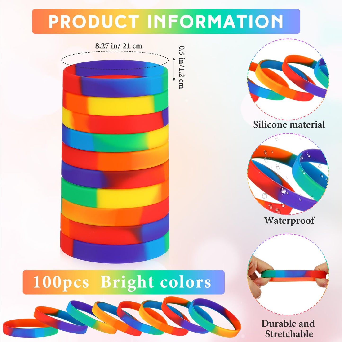 Liliful 100 Pcs Silicone Rubber Wristbands Rubber Wristband Bracelet Bands for Silicone Wristbands for Women Men(Mixed Color)