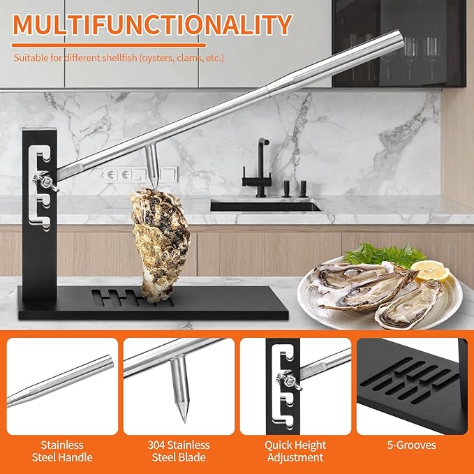 PMMJ Stainless Steel Oyster Clam Opener Machine,Oyster Shucker Tool,Adjustable Oyster Opener Tool,Including Knives, Gloves and G-Clip,Suitable for Seafood Tools for Hotel, Family and Buffet