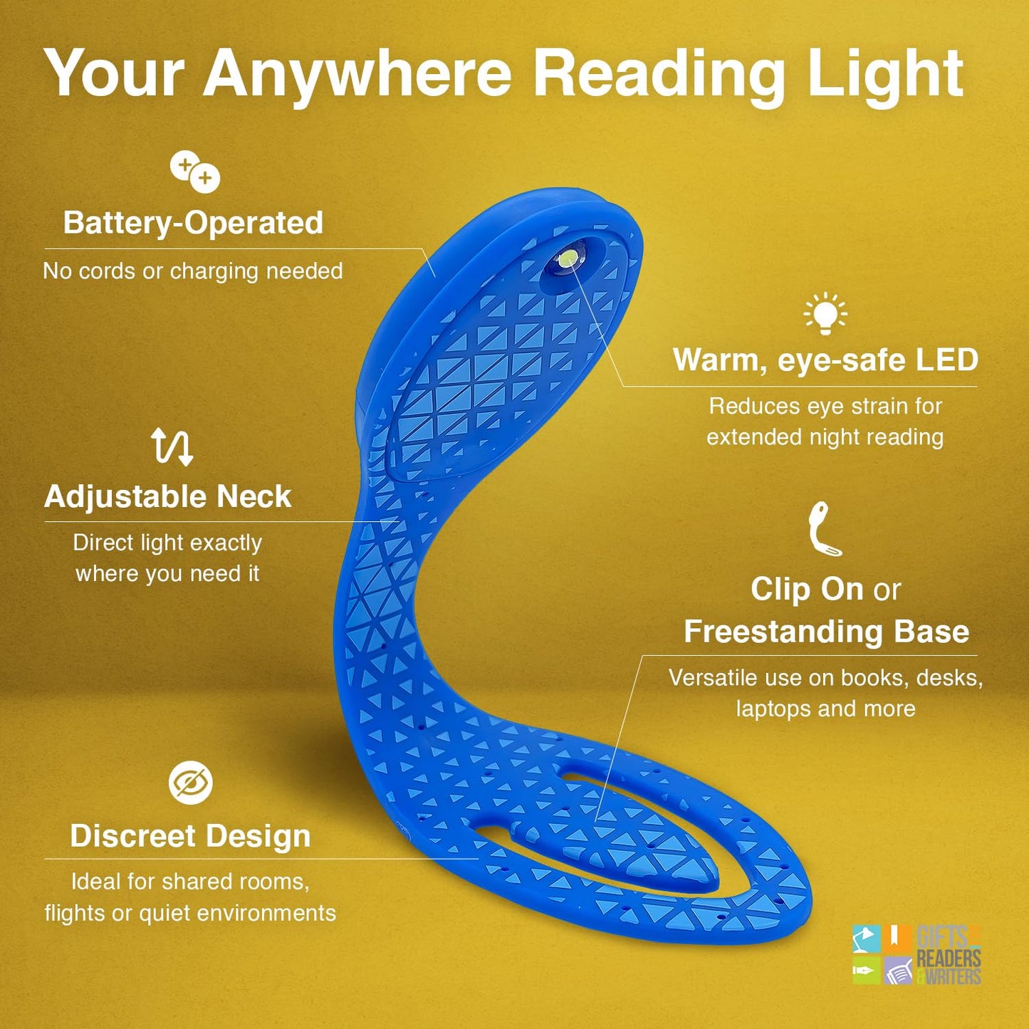 Gifts For Readers & Writers 2-In-1 Led Clip-On Bookmark Light | Battery Operated | Blue | Model 4947 | Essential For Book Lovers