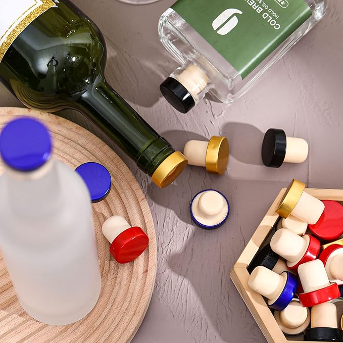 T-shaped Stopper Cork Wine Stopper Bottle Stoppers Reusable Wine Bottle Stopper Sealing Plug Bottle Cap for Wine Beer Bottles DIY Craft (Red, Blue, Black, Gold, 36)