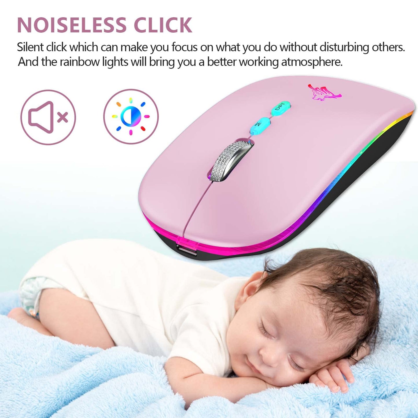 Hotlife Led Wireless Mouse, Slim Rechargeable Wireless Bluetooth Mouse, 2.4G Portable Usb Optical Wireless Computer Mice With Us
