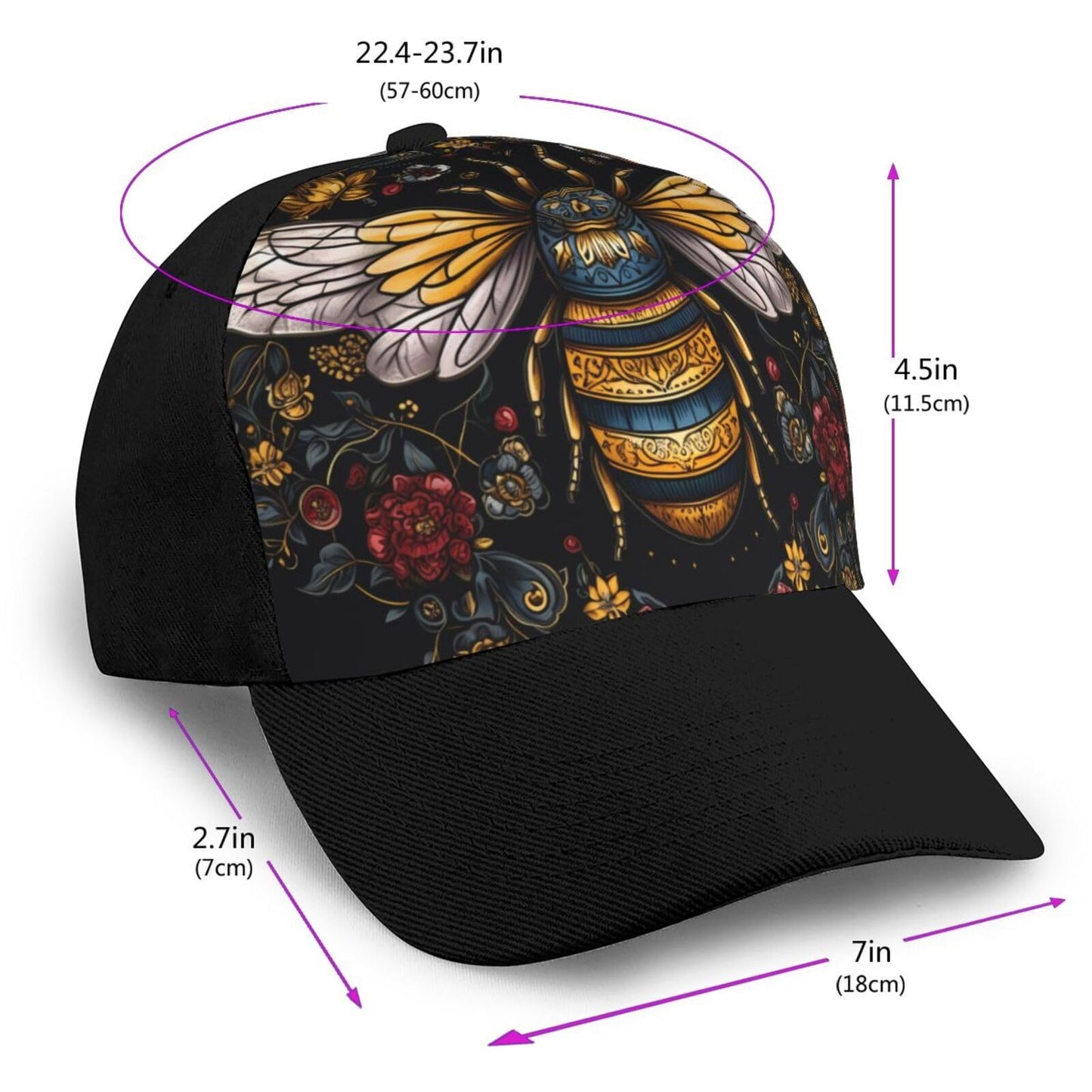 PVTIONXIE Bee with Queen 1 Baseball Cap for Men Women, Fashion Ballcap Adjustable Snapback Unisex Trucker Dad Hat