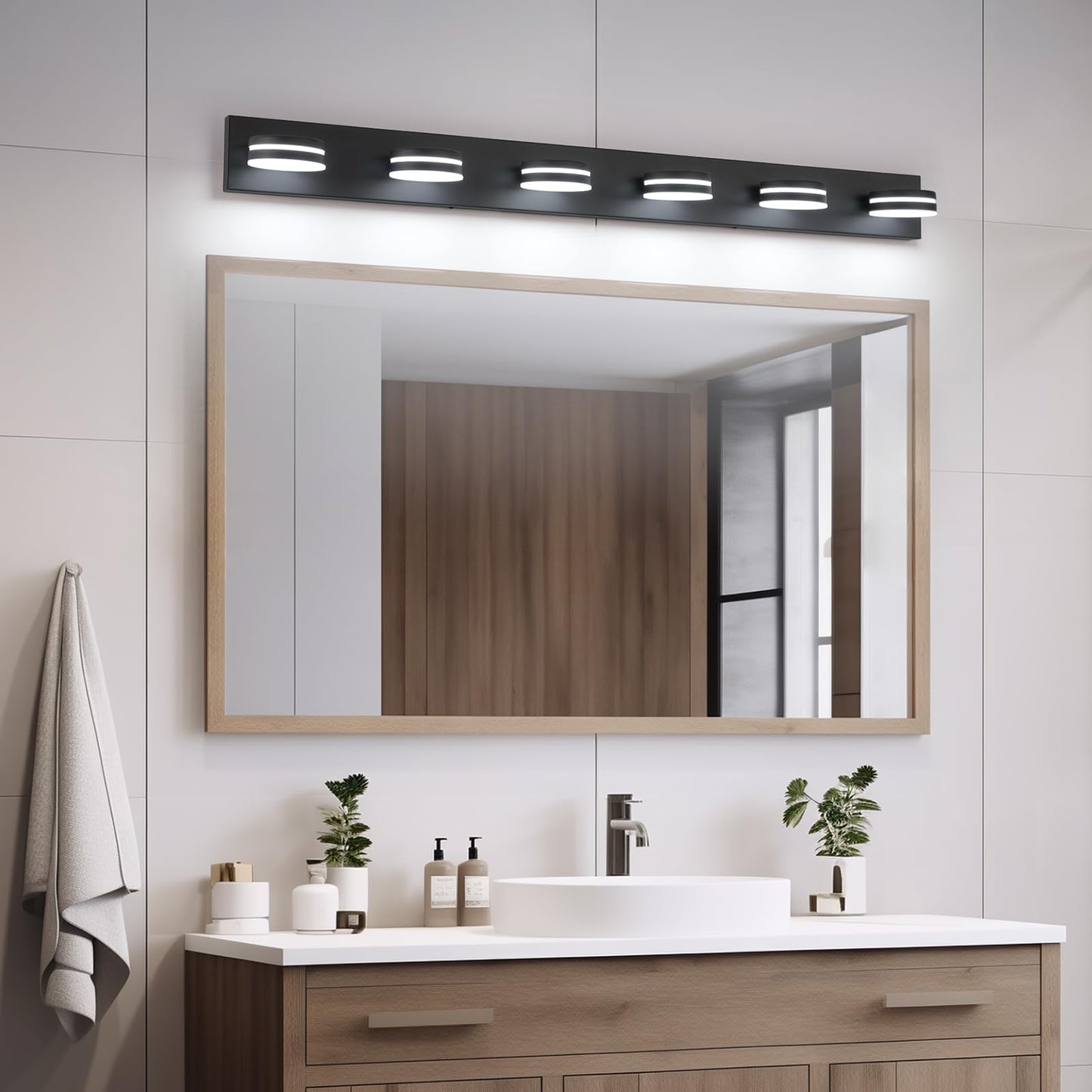 Bicrink 6-Light Bathroom Vanity Light Over Mirror  Matte Black Led Vanity Lighting Fixtures  Modern Bathroom Wall Light Fixtures With 360Rotating Lamp Head (Cool White 5500K) (Black  47Inch)