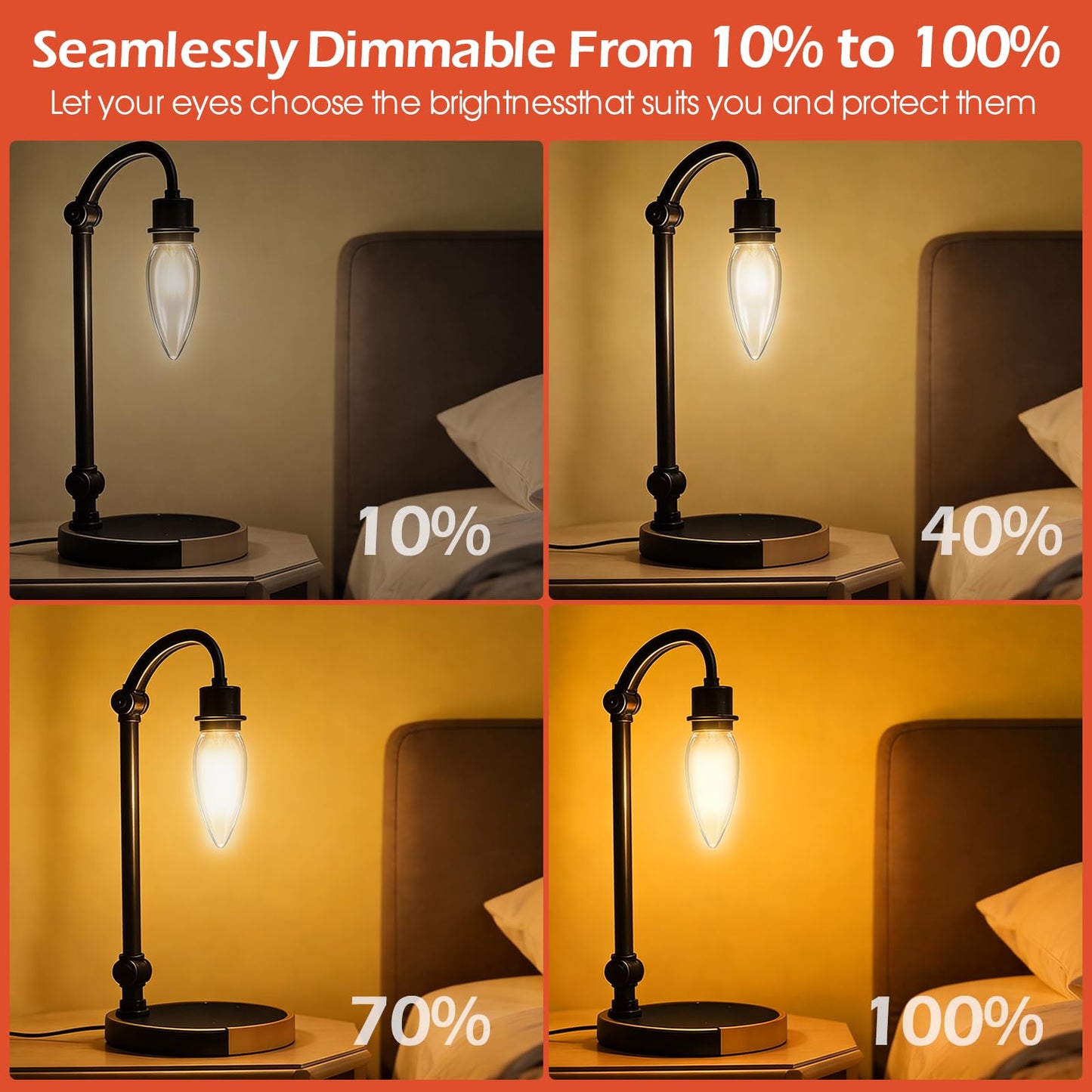SCOMX 40W Incandescent Equivalent Energy Torpedo Tip Chandelier with Crystal Clear Incandescent Light Bulbs Tip Light Bulb and Medium E26 Candelabra Base (6)