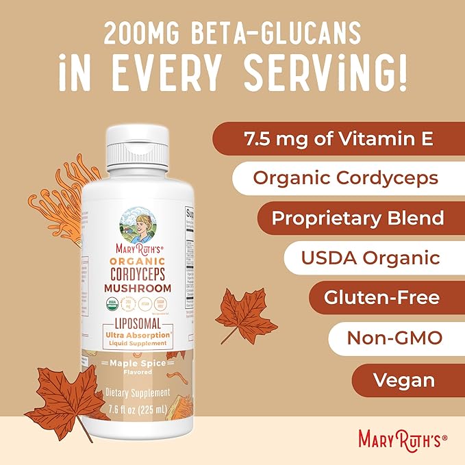 MaryRuth Organics Cordyceps Liposomal (Maple Spice) & Vitamin C (Citrus & Vanilla) | Clean Label Project Verified® | Vitamins for Immunity, Skin, & Overall Health | Vegan, Non-GMO, Gluten-Free