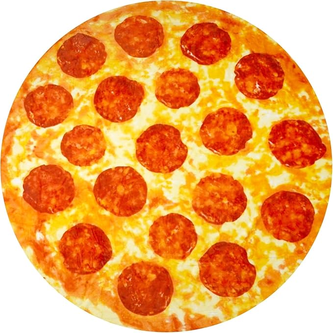 Zulay Giant Double Sided Pepperoni Pizza with Gift Gift Packaging - Novelty Blanket for Adults & Kids - Soft Flannel Round Pepperoni Blanket for Indoors, Outdoors, Travel, Home, 285 GSM - 71 Inches