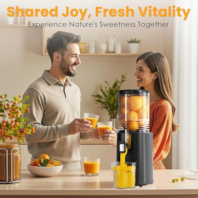 Cold Press Juicer, 5.5inch Wide Feed Chute Juicer Machine, Slow Masticating Juicer for Whole Vegetables & Fruits, Gray
