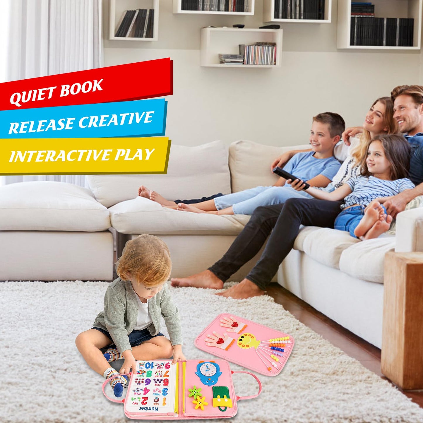 Petenjoy Montessori Busy Board & Busy Book for Toddler 1-3 2-4 – Educational Toys for 1 Year Old Girls, Sensory Activity Board, Fine Motor Skills Learning Gift