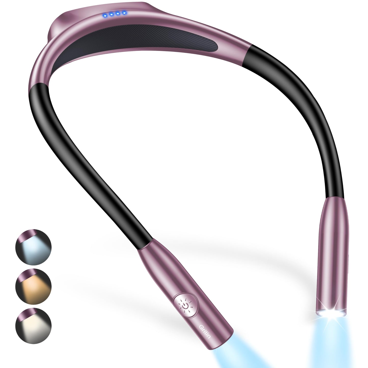 Gritin LED Neck Reading Light,Book Light for Reading in Bed-Eye Caring 3 Colors, Dimmable Brightness, Bendable Arms, 80+Hrs Runtime, Neck Round Design, Lightweight for Crafting, Knitting-Night Violet