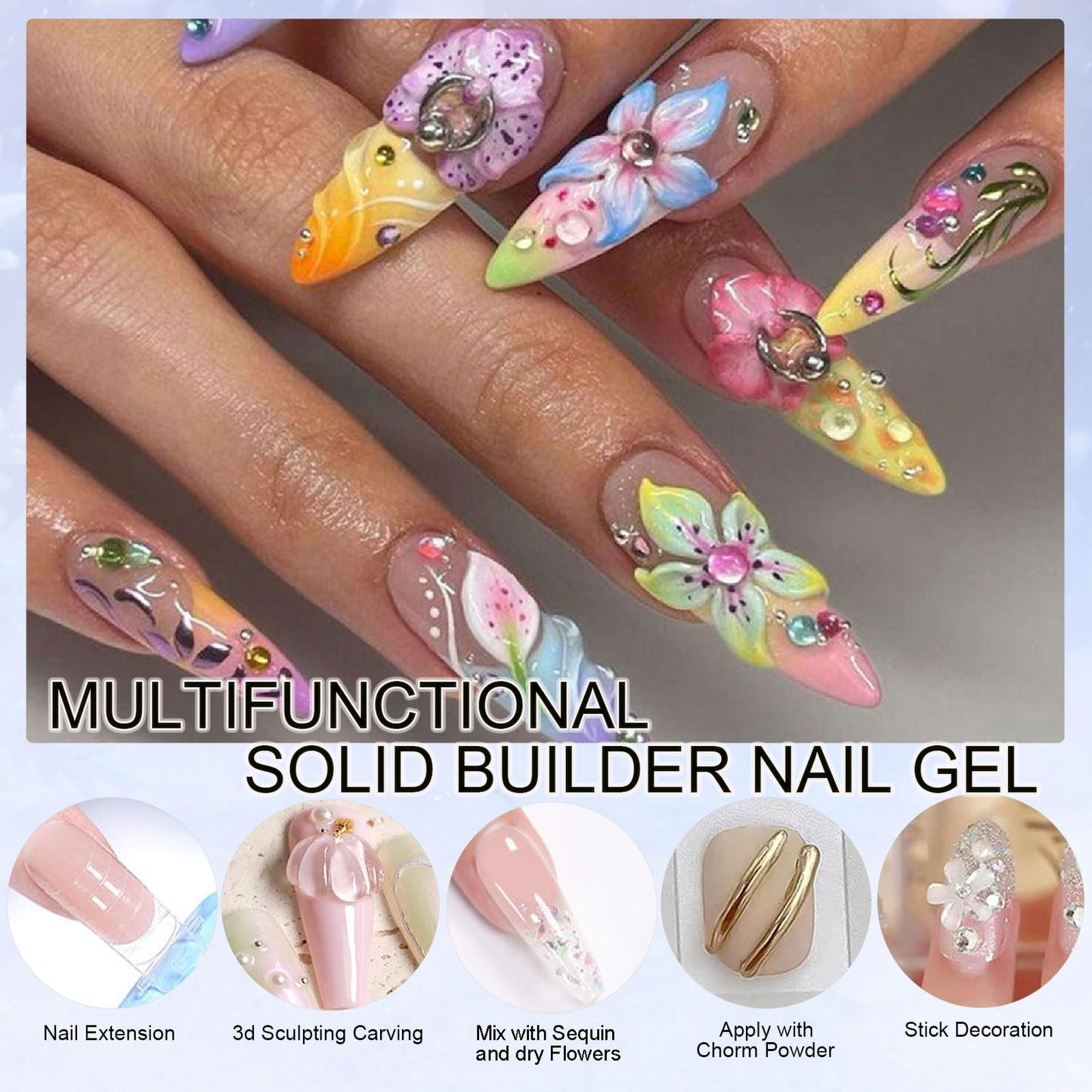 NAILGIL Solid Builder Gel For Nails, 3D Nail Art Sculpture Non-Sticky Hand Clear Extension Gel Sock Off UV LED with 3D Silicone