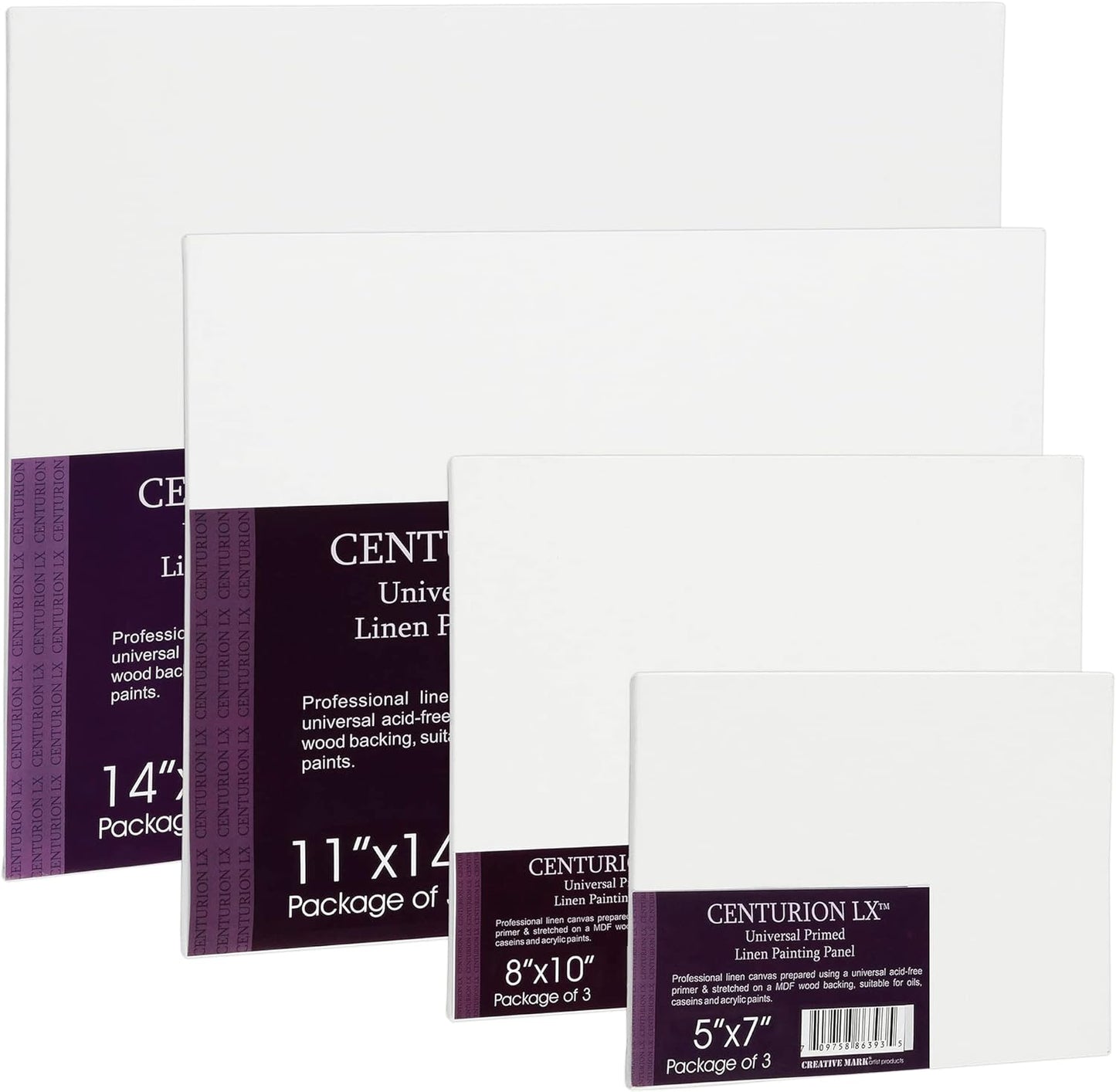 Centurion All-Media Primed Linen Panels - 14x18 3 Pack - 11oz Universal Primed Canvas Boards for Painting, Mounted on MDF Wood, Non-Warping, Ideal for Artists, Professionals, and Painters