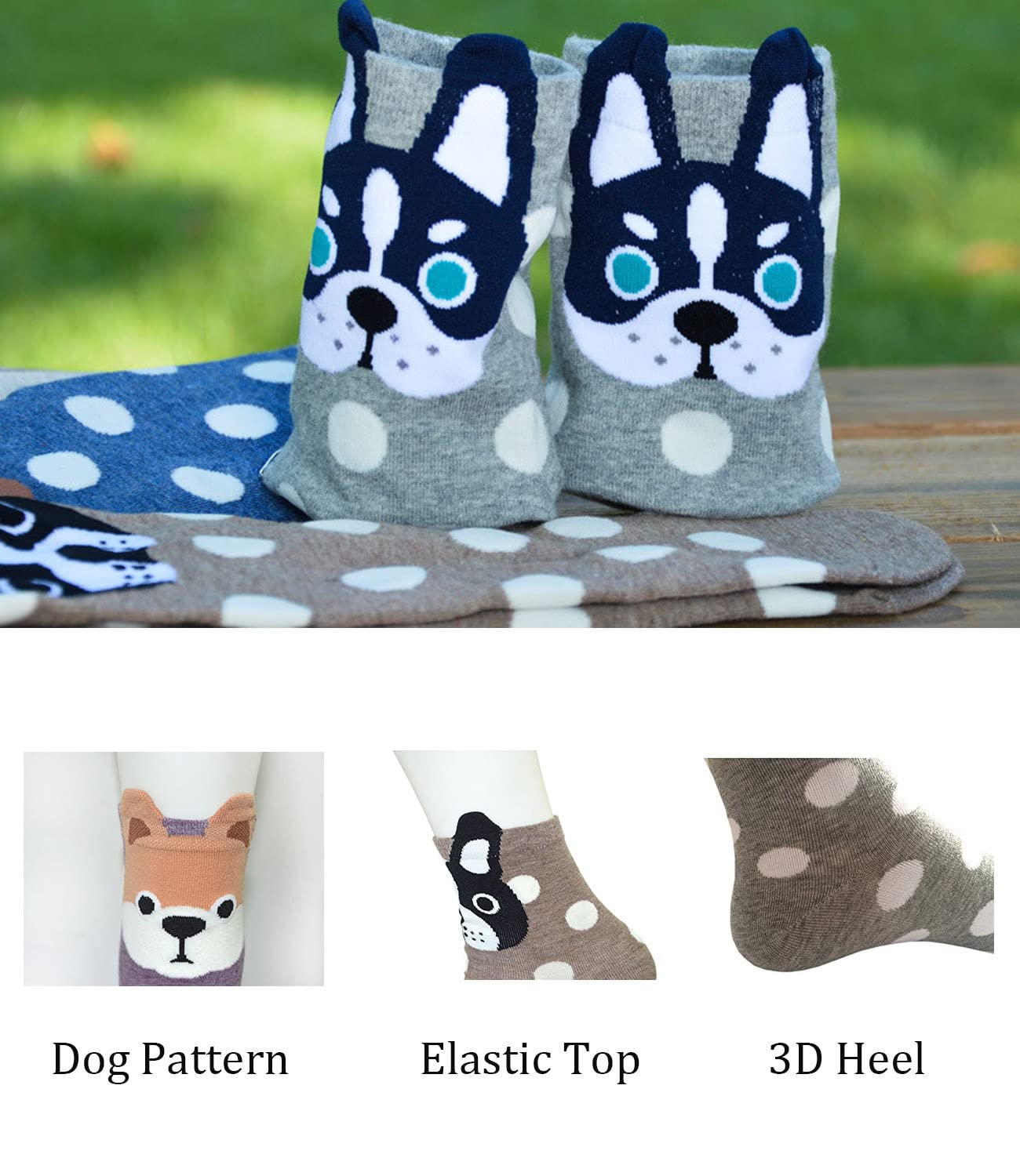 HABUAETY Women Cat Dog Socks Girls Animal Sox Fun Funny Kitty Doggie Ankle Sock Adult Ladies Gift 5 Pairs