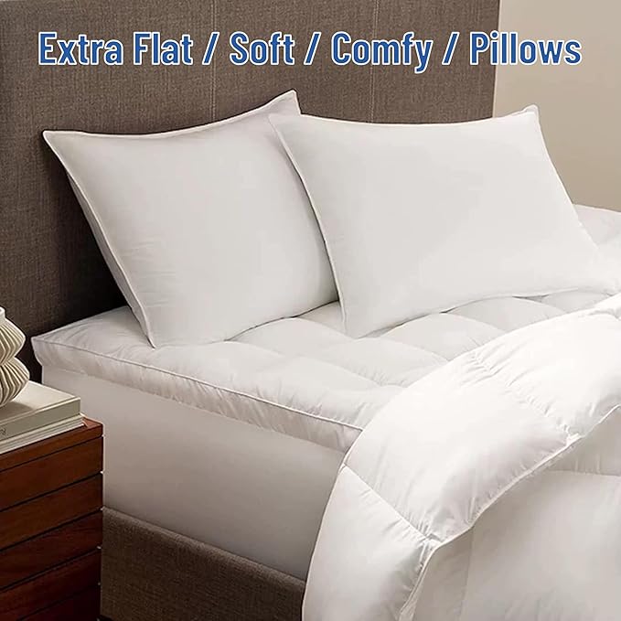SILUI Pillows King Size Set of 4 Pack Extra Flat Thin Soft Support Hypoallergenic Plush Down Alternative Bed Pillow for Back, Stomach or Side Sleepers,20x36in