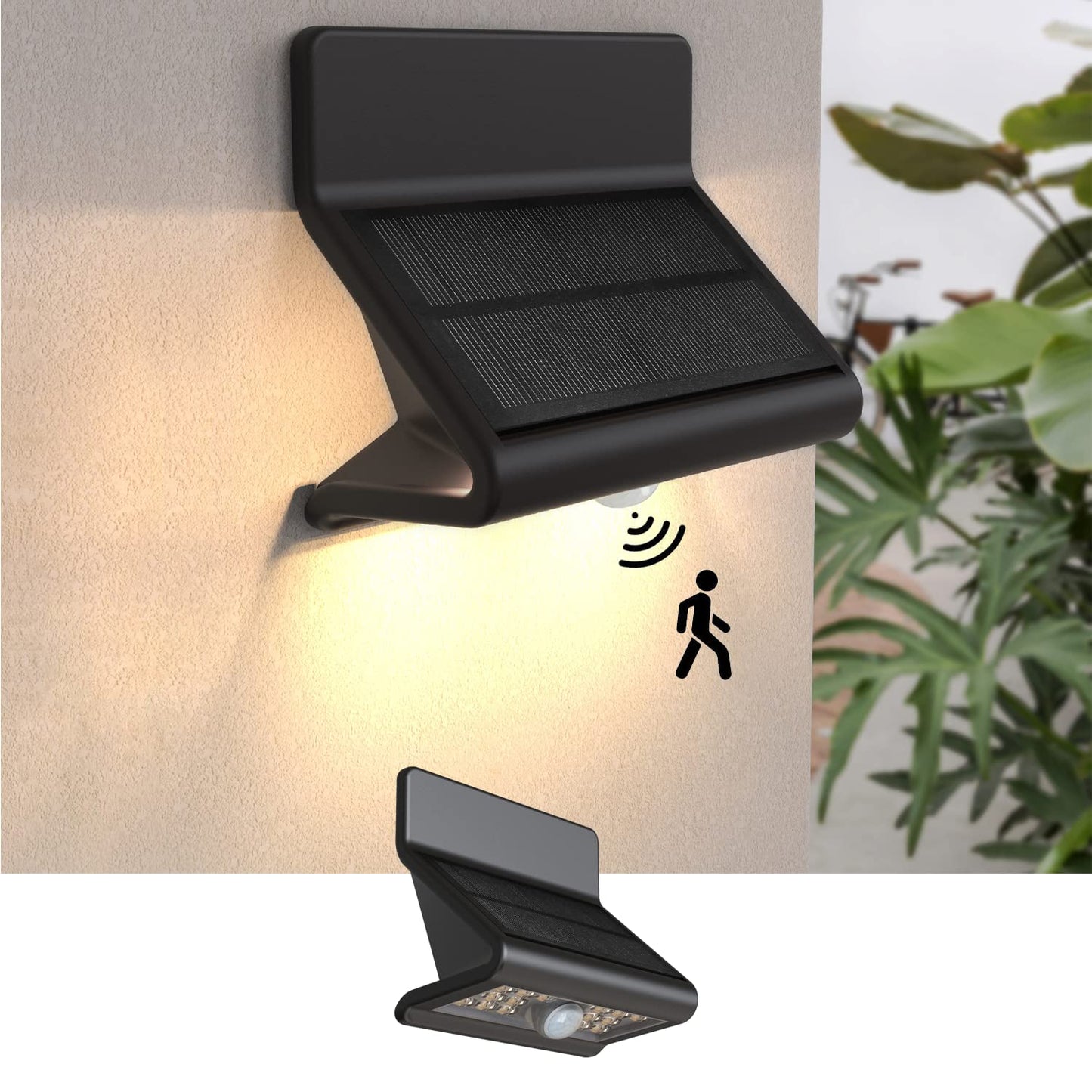 AURAXY Motion Sensor Outdoor Lights, 3 Modes, IP44 Waterproof, Solar, 2 Pack, Black, ABS Material