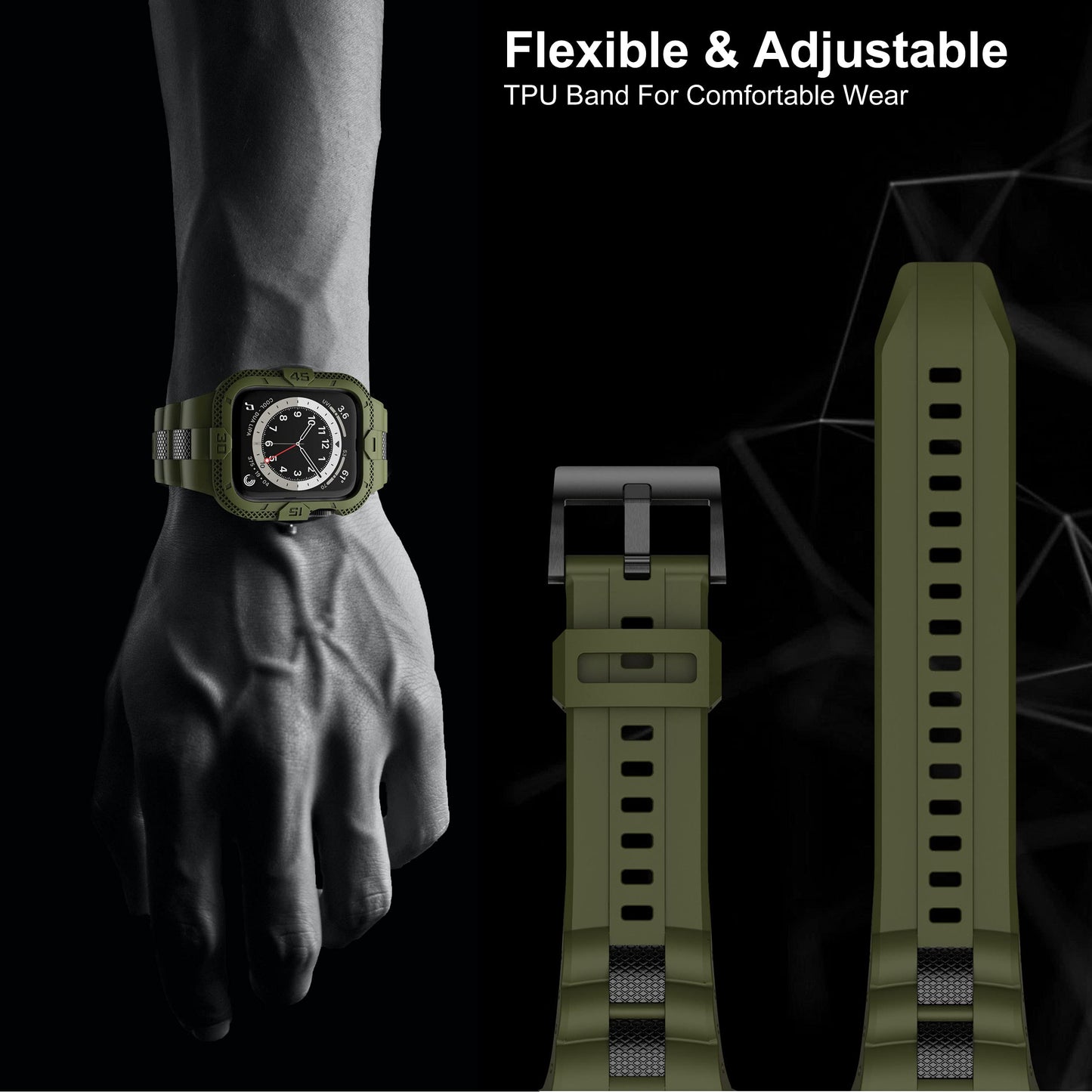 Gelishi Bands Compatible For Apple Watch Band 45Mm 44Mm 42Mm, Men Sport Rugged Band With Protective Case For Watch Series 9 8 7/