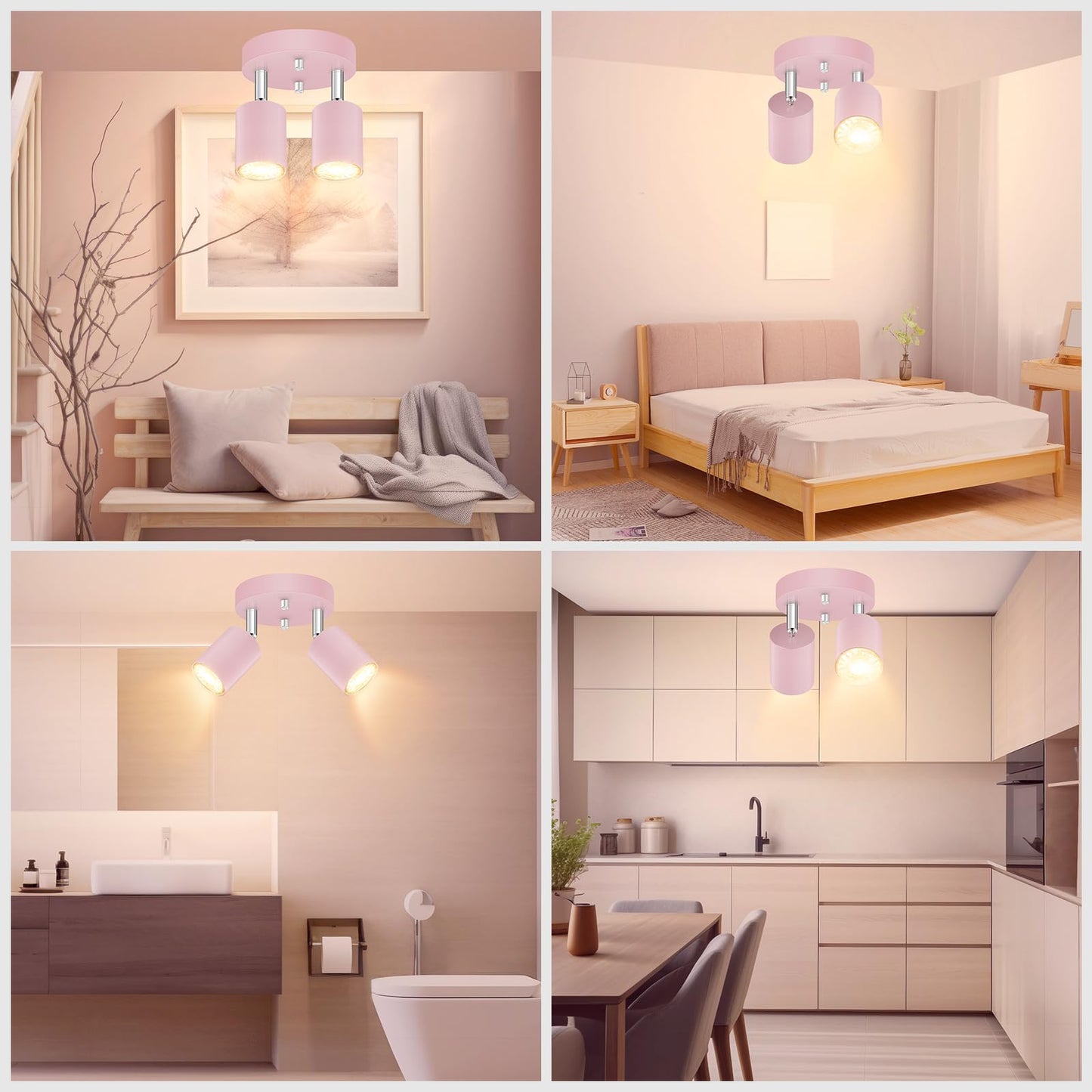Bricosmocon 2 Light Track Lighting Fixtures Ceiling  Pink Round Directional Spotlight Fixtures  Gu10 Flush Mount Ceiling Fixture  Adjustable Modern Led Track Light For GirlS Room  Bulb Not Included