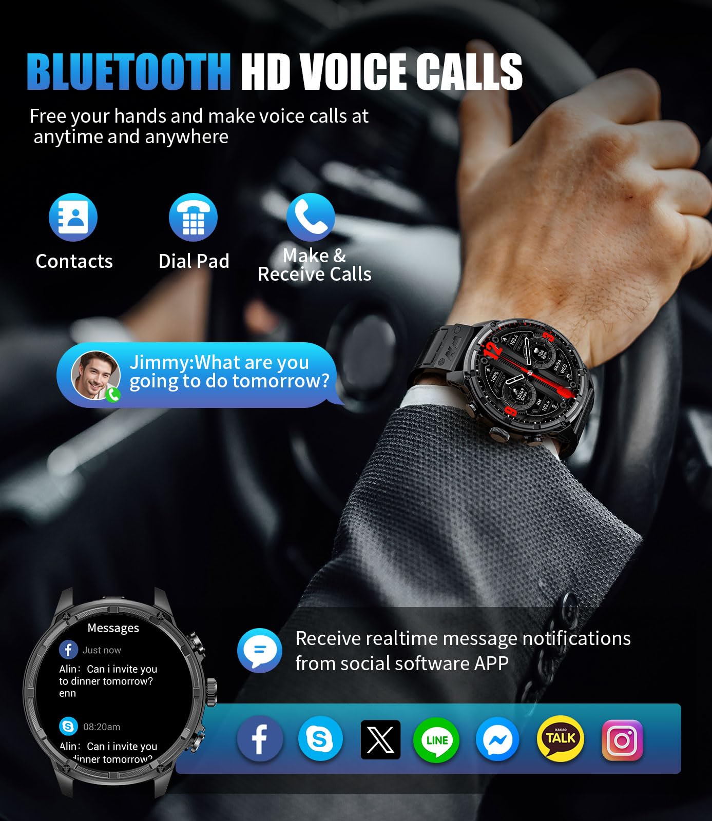 HIRREO Smart Watches for Men (Bluetooth Call), 1.85" Extra Large Screen Smartwatch with LED Flashlight, 800mAh Extra-Long Battery, 100+ Sports Fitness Tracker Watch with Sleep for Android iOS