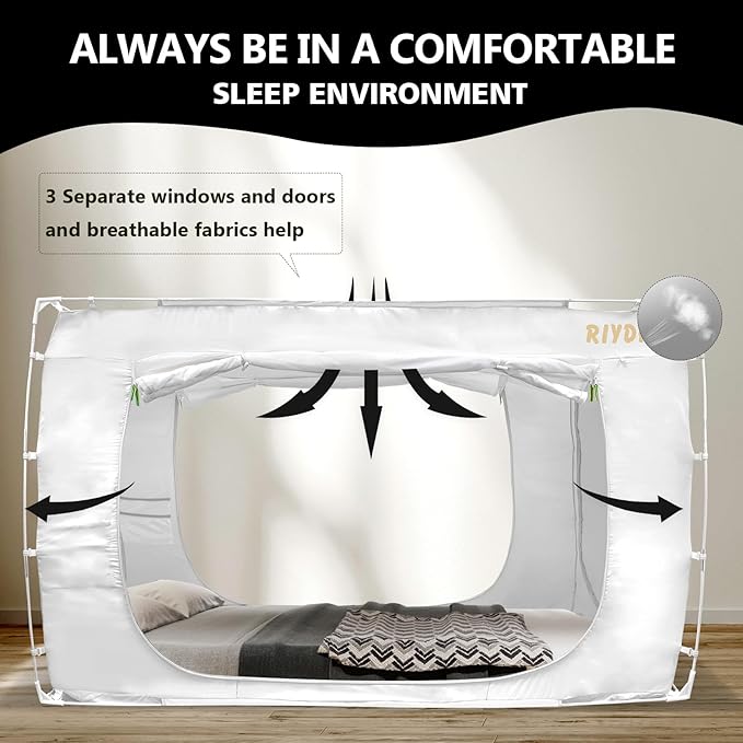 Bed Tent Bed Canopy Queen Size Tents for Adult and Kids- Portable Dream Tent Indoor Sleeping Tents 70% Blackout with 3 Doors Breathable Big Space Tents